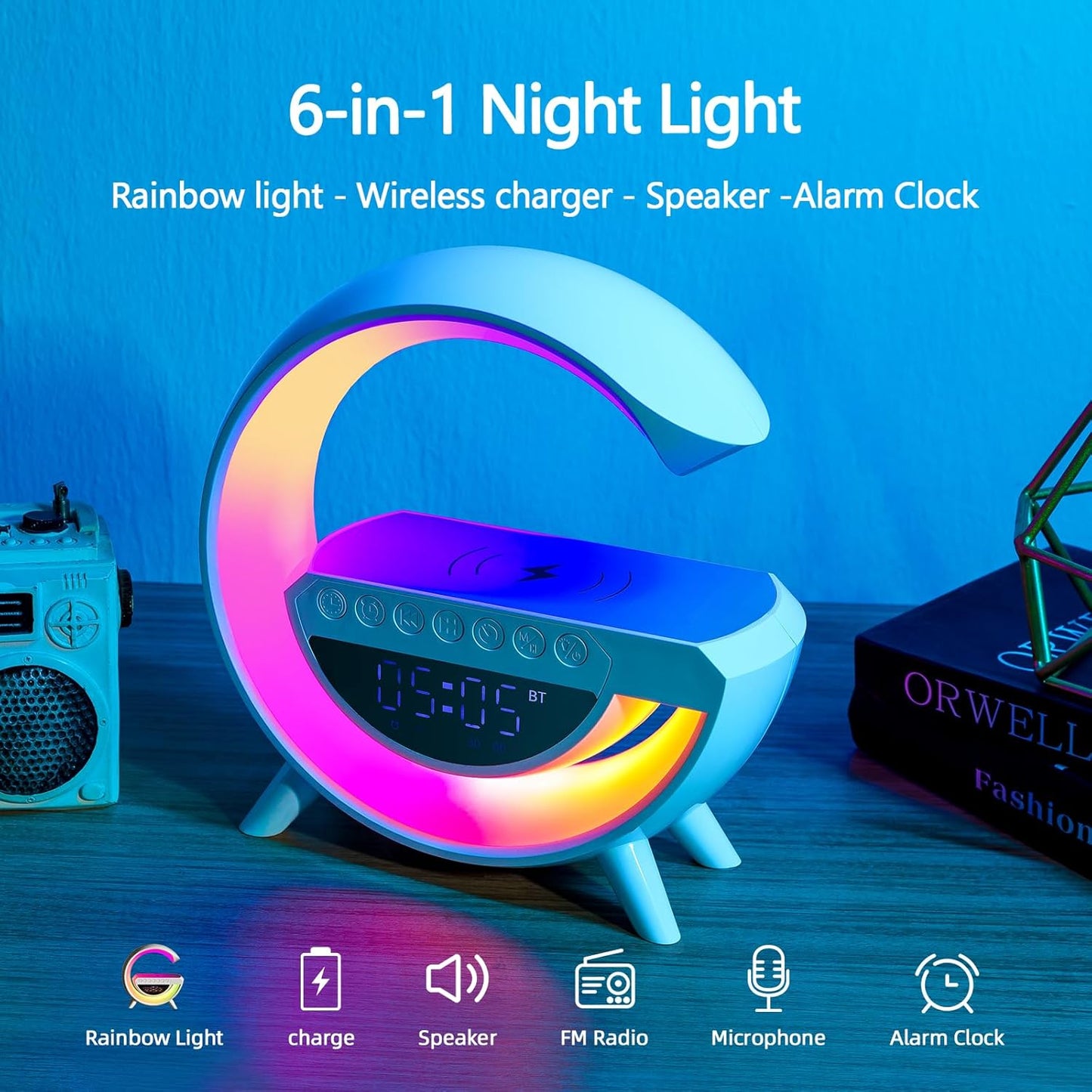 6-in-1 Digital Led Wireless Charger Speaker